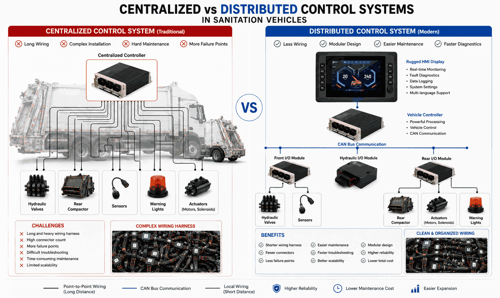 Sistemas de Control Centralizados vs Distribuidos en Vehículos de Saneamiento