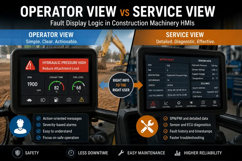 Vista del Operador vs Vista de Servicio: Lógica de Visualización de Fallos en HMIs para Maquinaria de Construcción